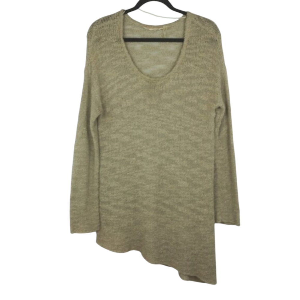 Soft Surroundings Women's Sweater Tan Knit Pullover Asymmetrical Hem Size Large
